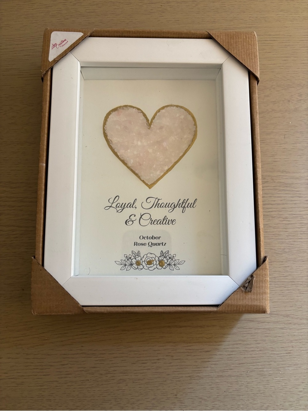White Framed Rose Quartz Heart Wall Art - Inspirational Accent